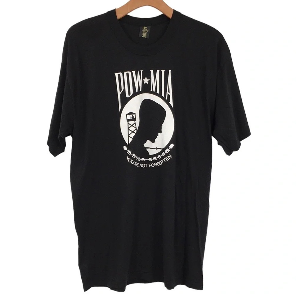 Vintage Tee Swing T-Shirt Mens XXL Black Pow Mia Graphic Sleeve Single Stitch